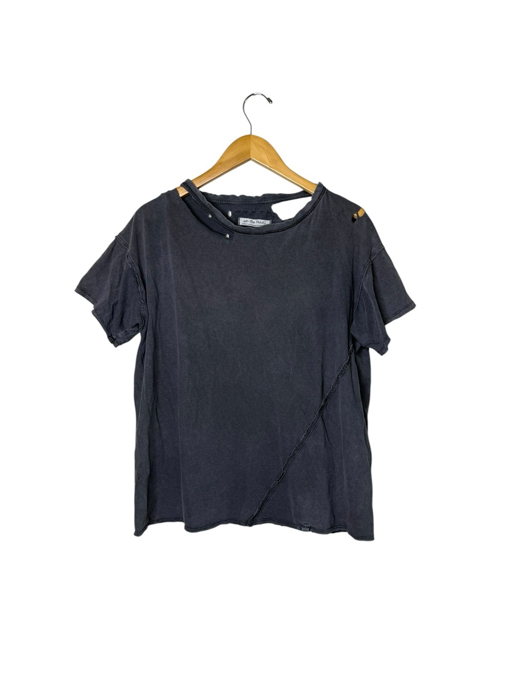 We The Free People Dani Tee Black Gray Distressed Destroyed Short Sleeve T-Shirt
